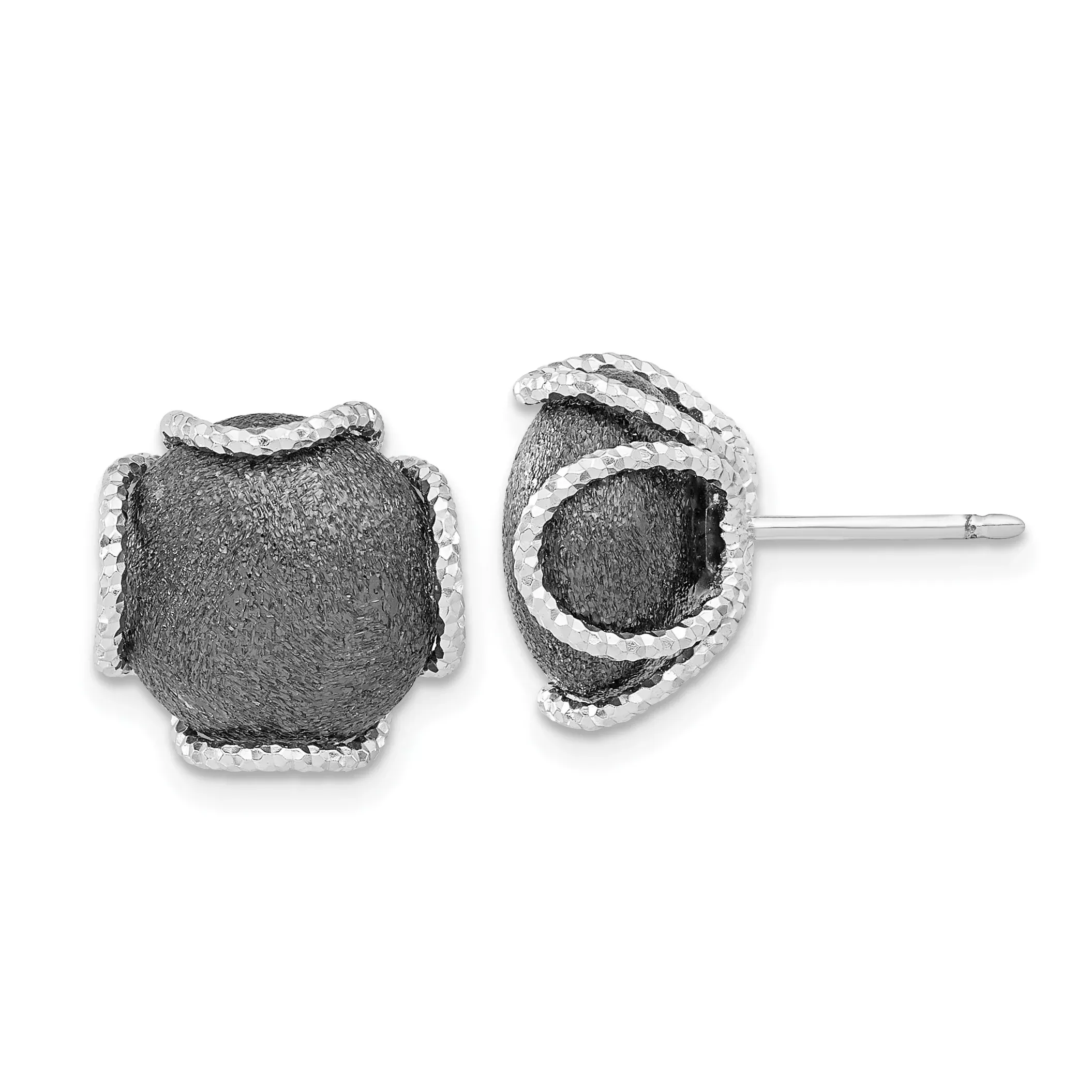 Sophia Jewelers Sterling Silver Ruthenium Laser-Cut Textured Button Earrings