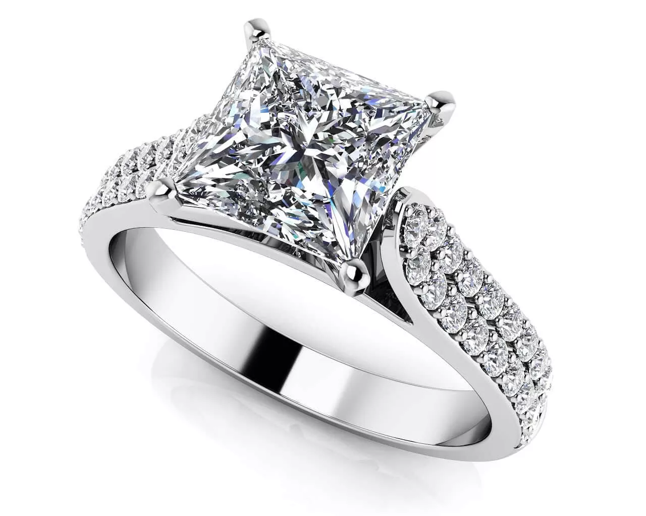 Splendid Romance Princess Cut Diamond Engagement Ring .90 Carat Total Weight