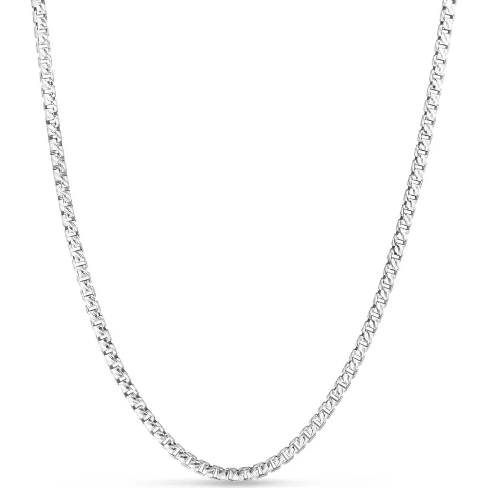 Sterling Silver 2.9mm Rockstar Cut Diamond Textured Box Chain Necklace - 20" by Orozza Fine Jewelry