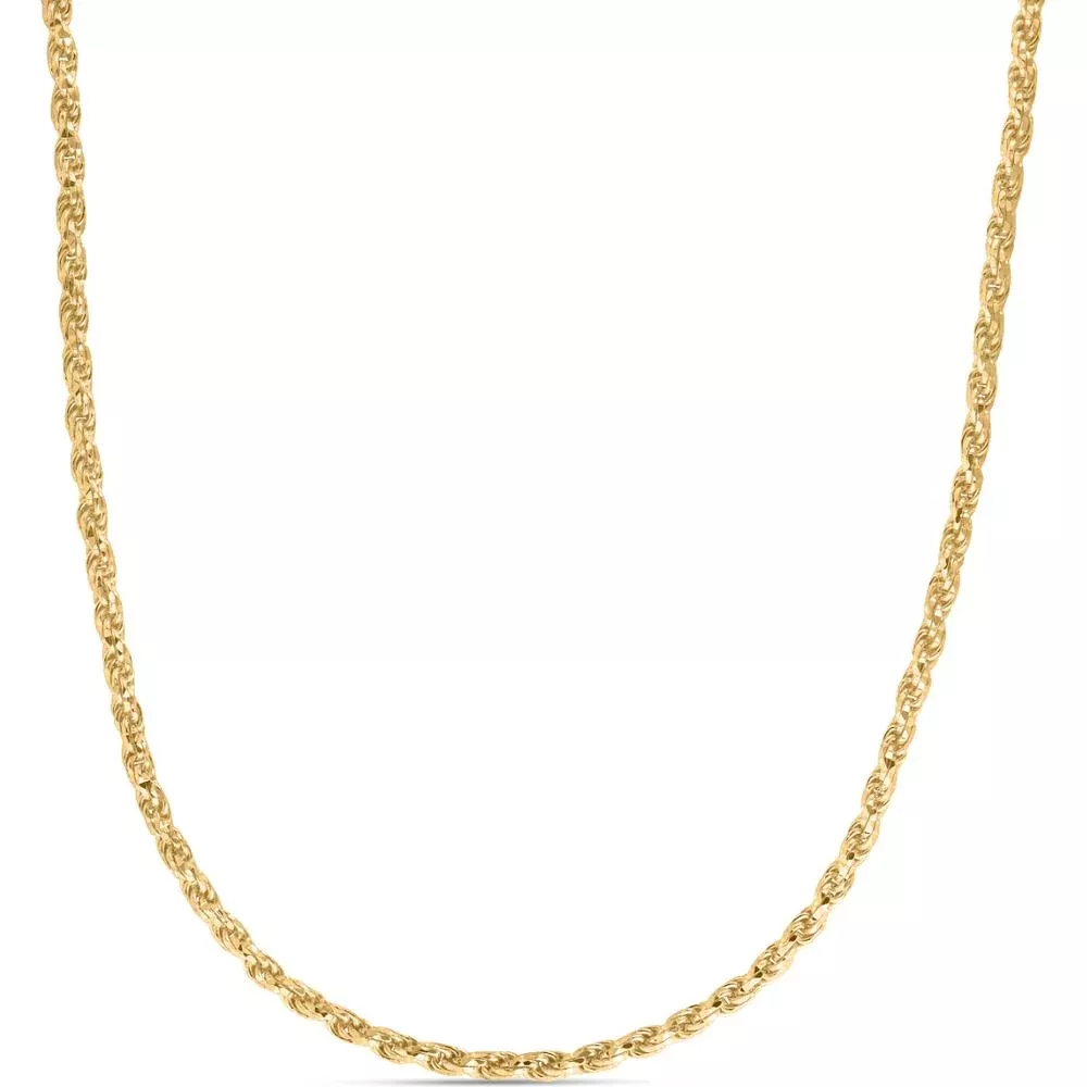 Sterling Silver 24" 3.6mm Rope Chain with 14K Yellow Gold Plating by Orozza Fine Jewelry