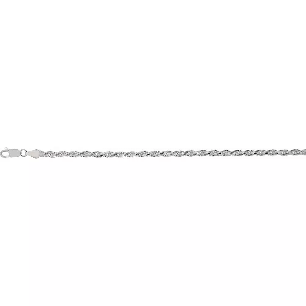 Sterling Silver 3.6mm Diamond-Cut Rope Chain Necklace - 30" Length by Orozza Fine Jewelry