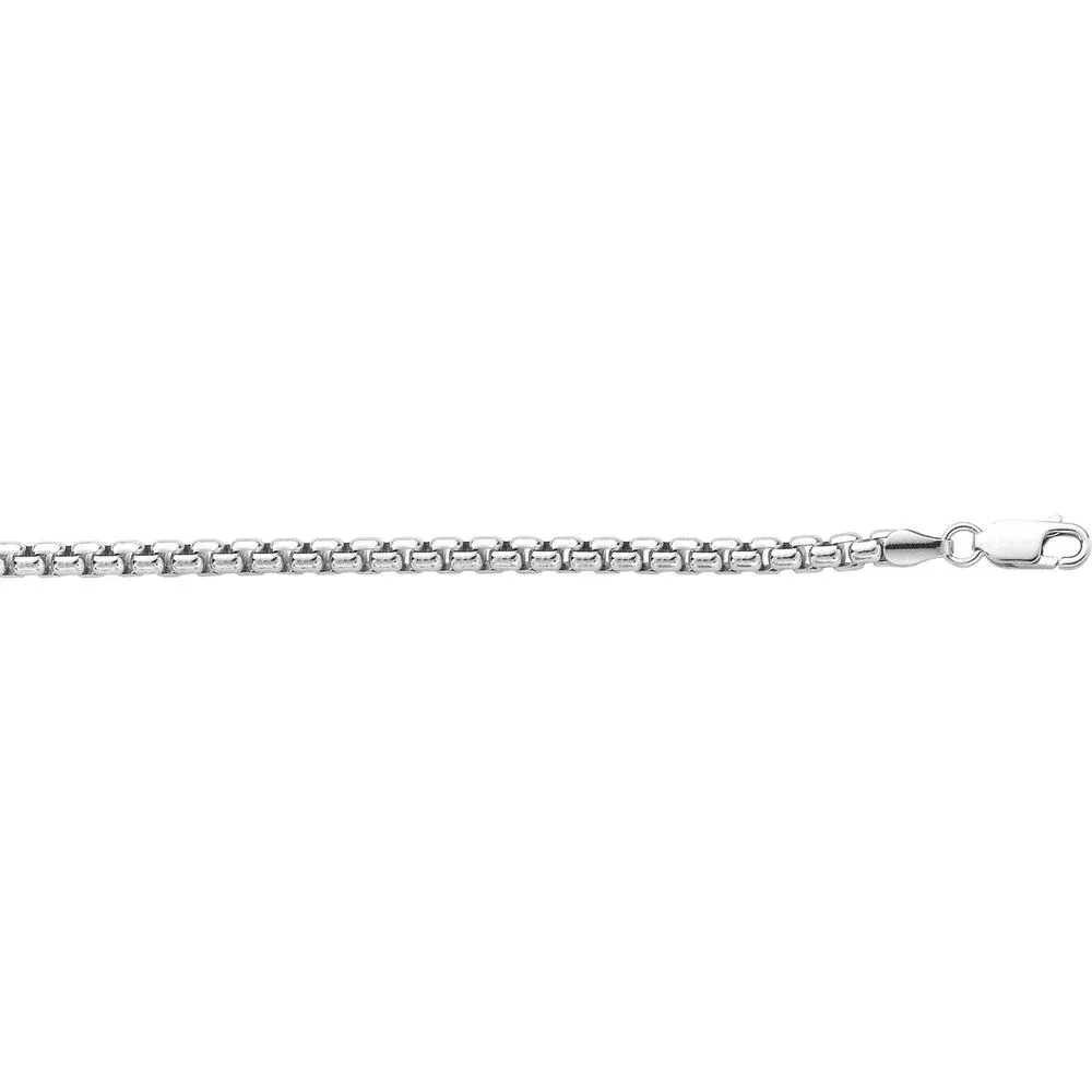Sterling Silver 3.80mm Round Box Chain Necklace with Lobster Clasp - 20" Length by Orozza Fine Jewelry