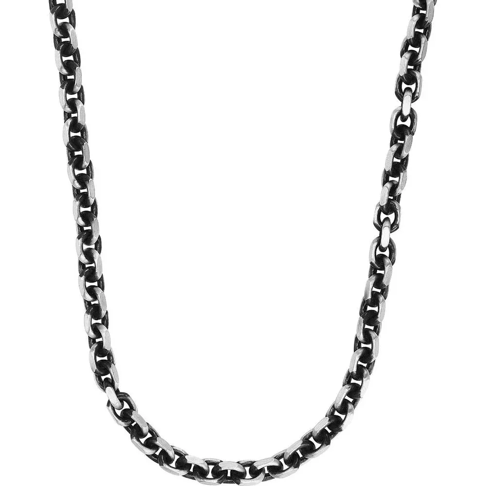 Sterling Silver 7.7mm Men's Gunmetal Anchor Chain Necklace - 24" by Orozza Fine Jewelry
