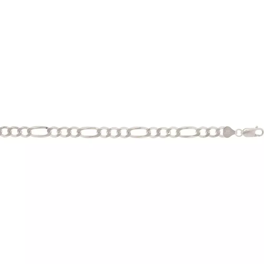 Sterling Silver 7mm Diamond-Cut Figaro Chain Necklace with Lobster Clasp - 24" by Orozza Fine Jewelry