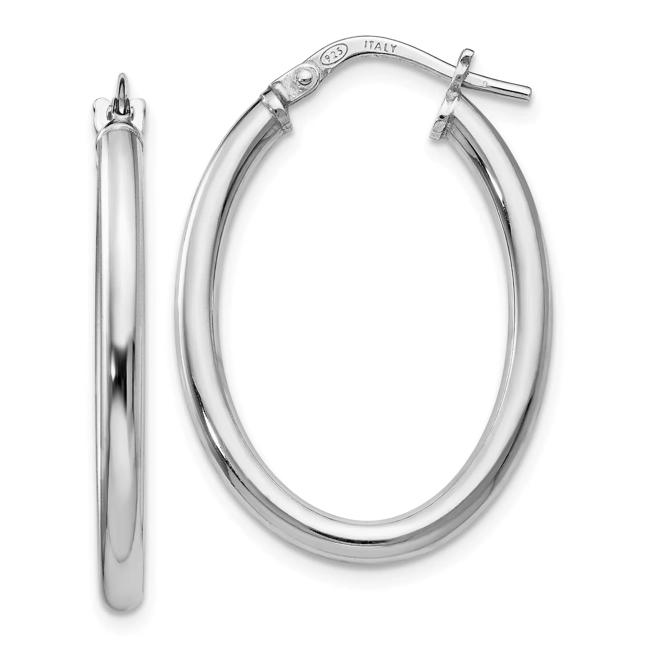 Sterling Silver 925 Oval Hoop Earrings with Polished Finish