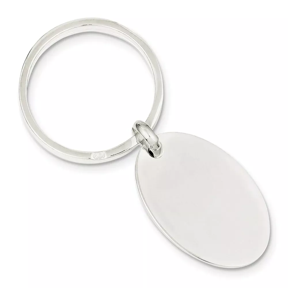 Sterling Silver 925 Oval Key Ring with Engravable Polished Finish