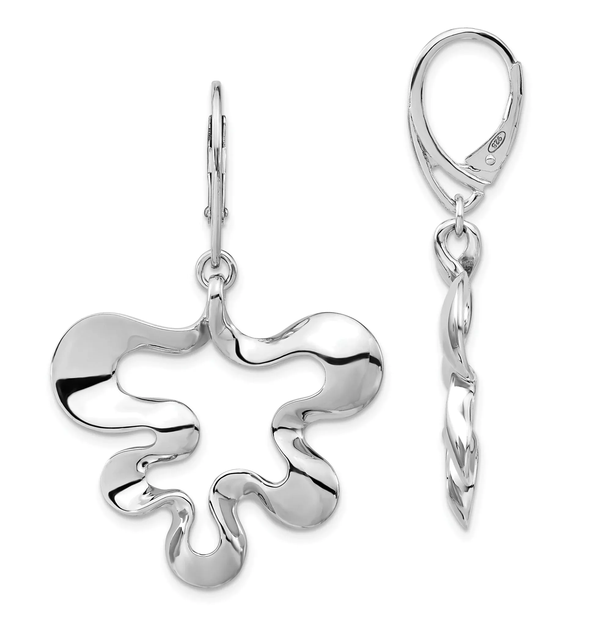 Sterling Silver 925 Polished Dangle Earrings with Modern Leverback