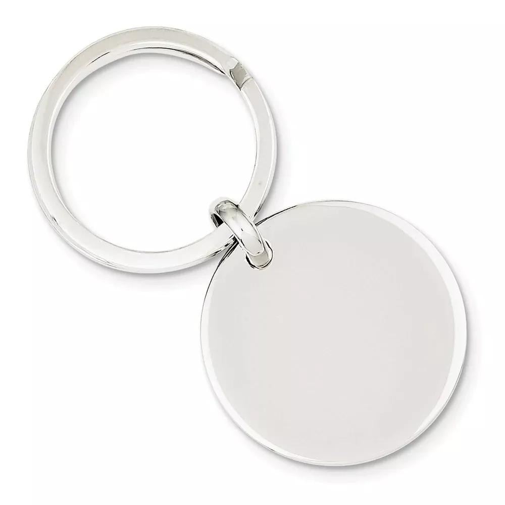 Sterling Silver 925 Rhodium-Plated Unisex Key Ring with Engravable Polished Finish