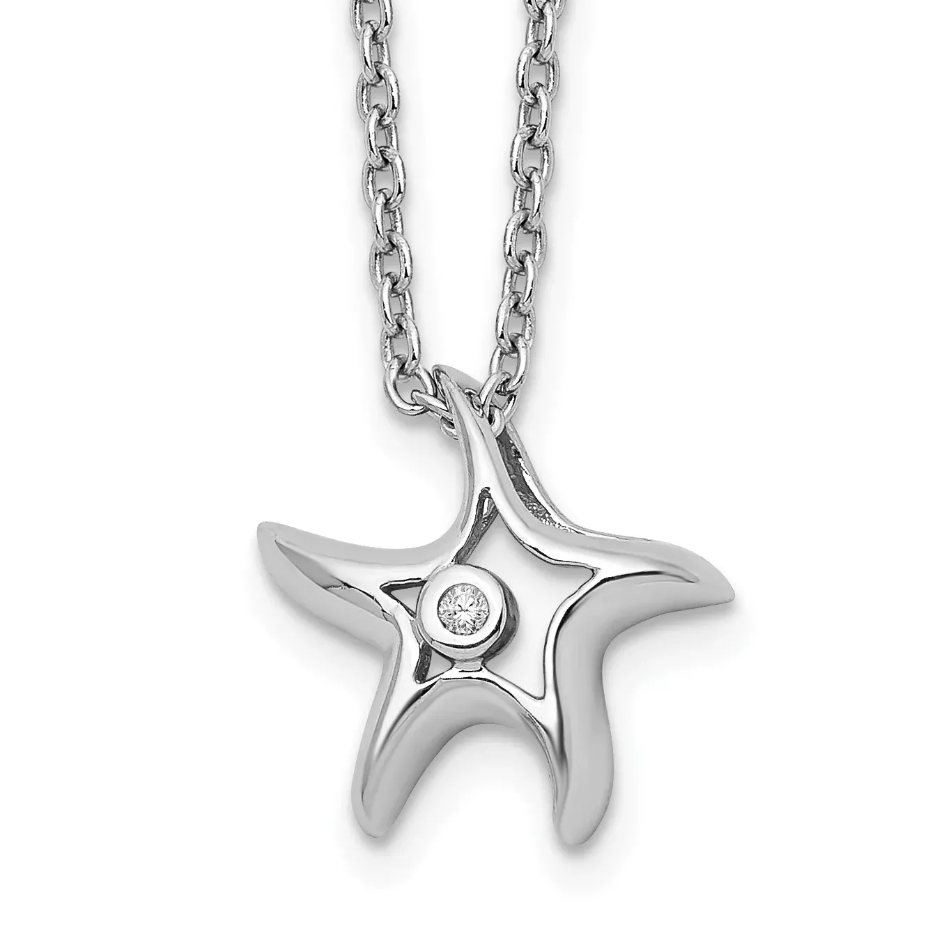 Sterling Silver Diamond Starfish Necklace with Rhodium Polish and Extender