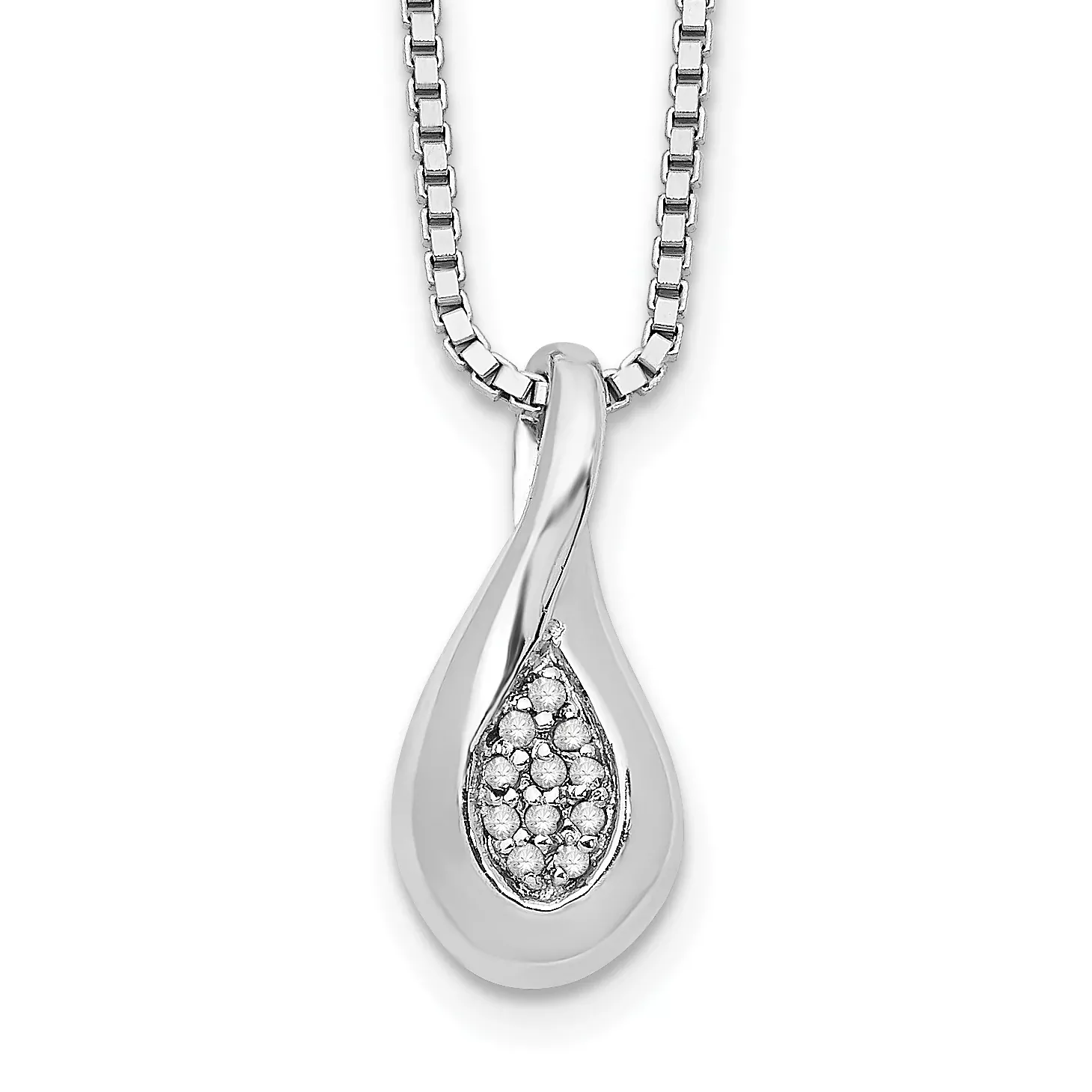 Sterling Silver Diamond Teardrop Necklace with Rhodium Plating and Gift Box