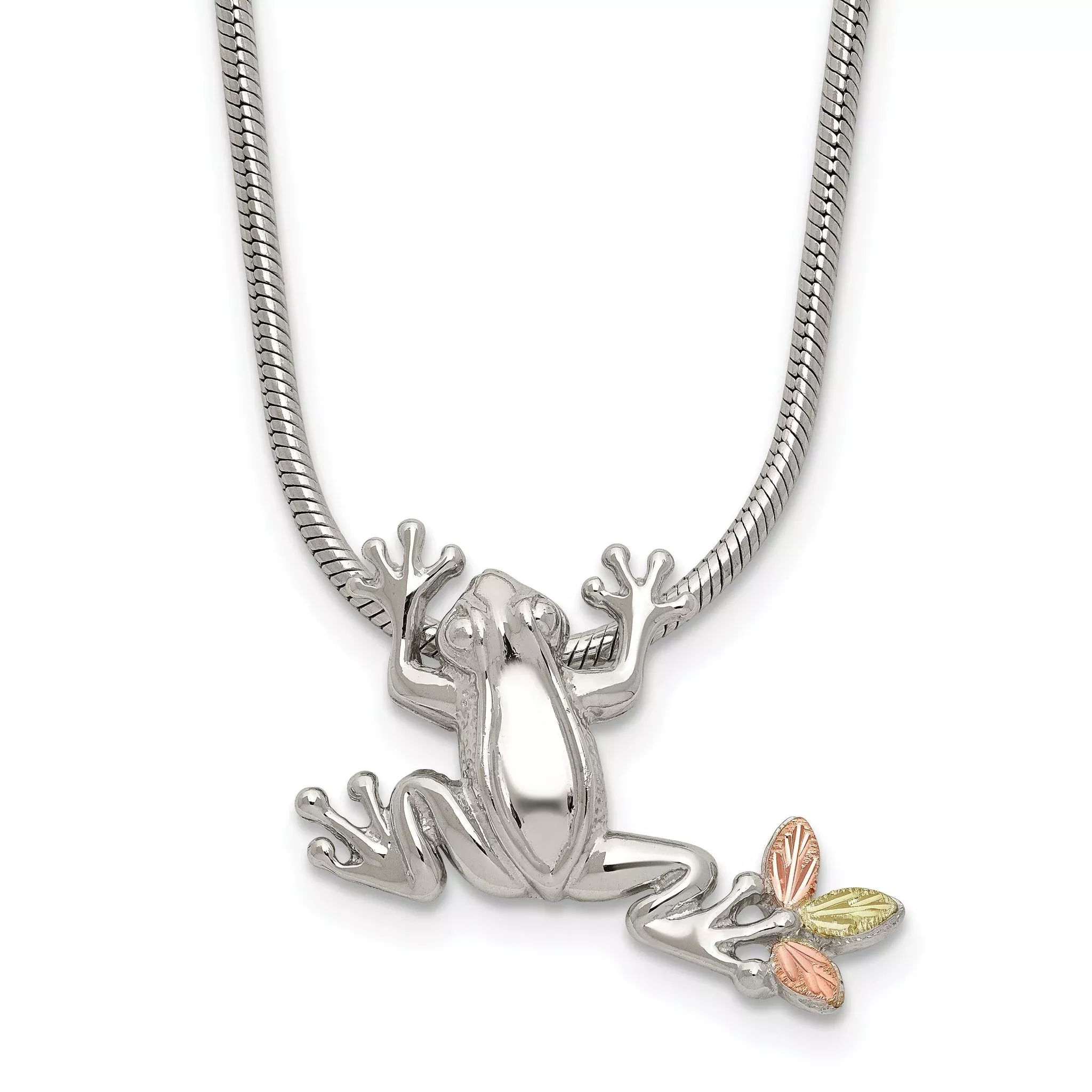 Sterling Silver Frog Necklace with 12K Gold Accents Gift Ready