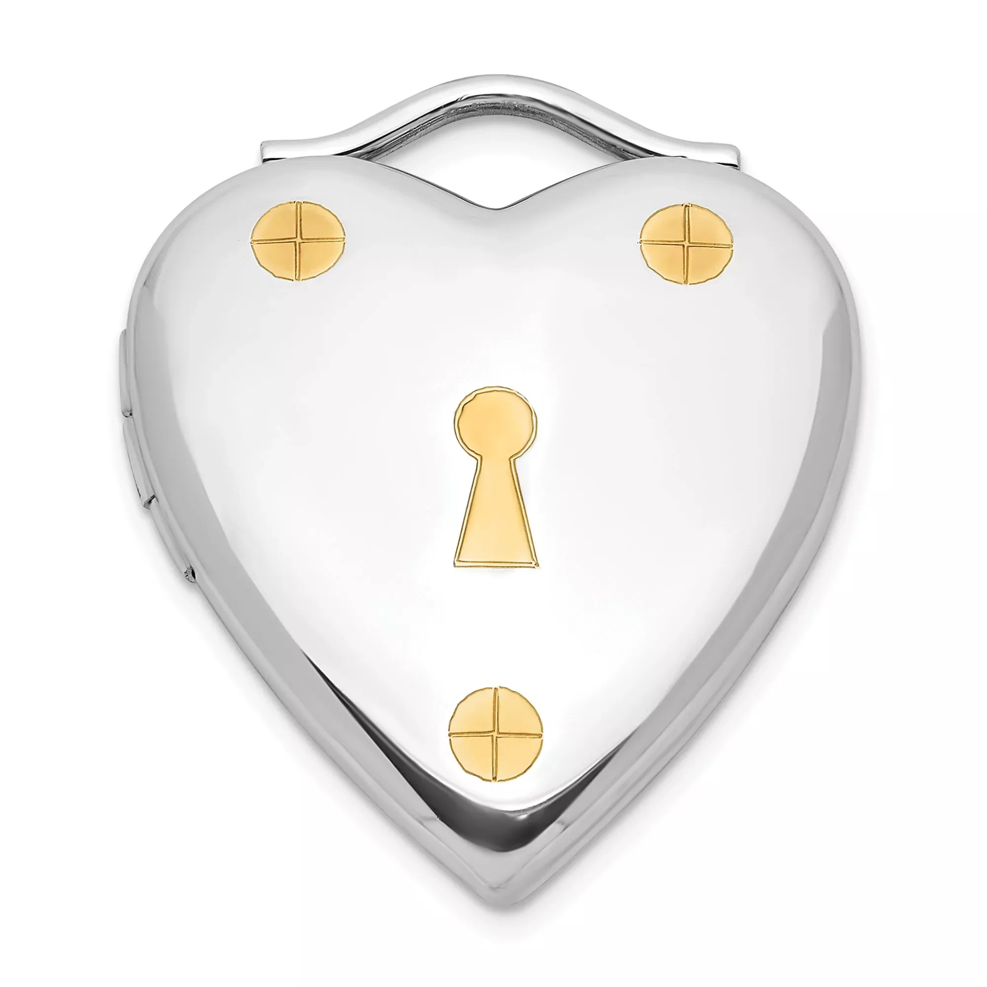 Sterling Silver Heart Locket Pendant with Gold Tone Keyhole and Screw Accents