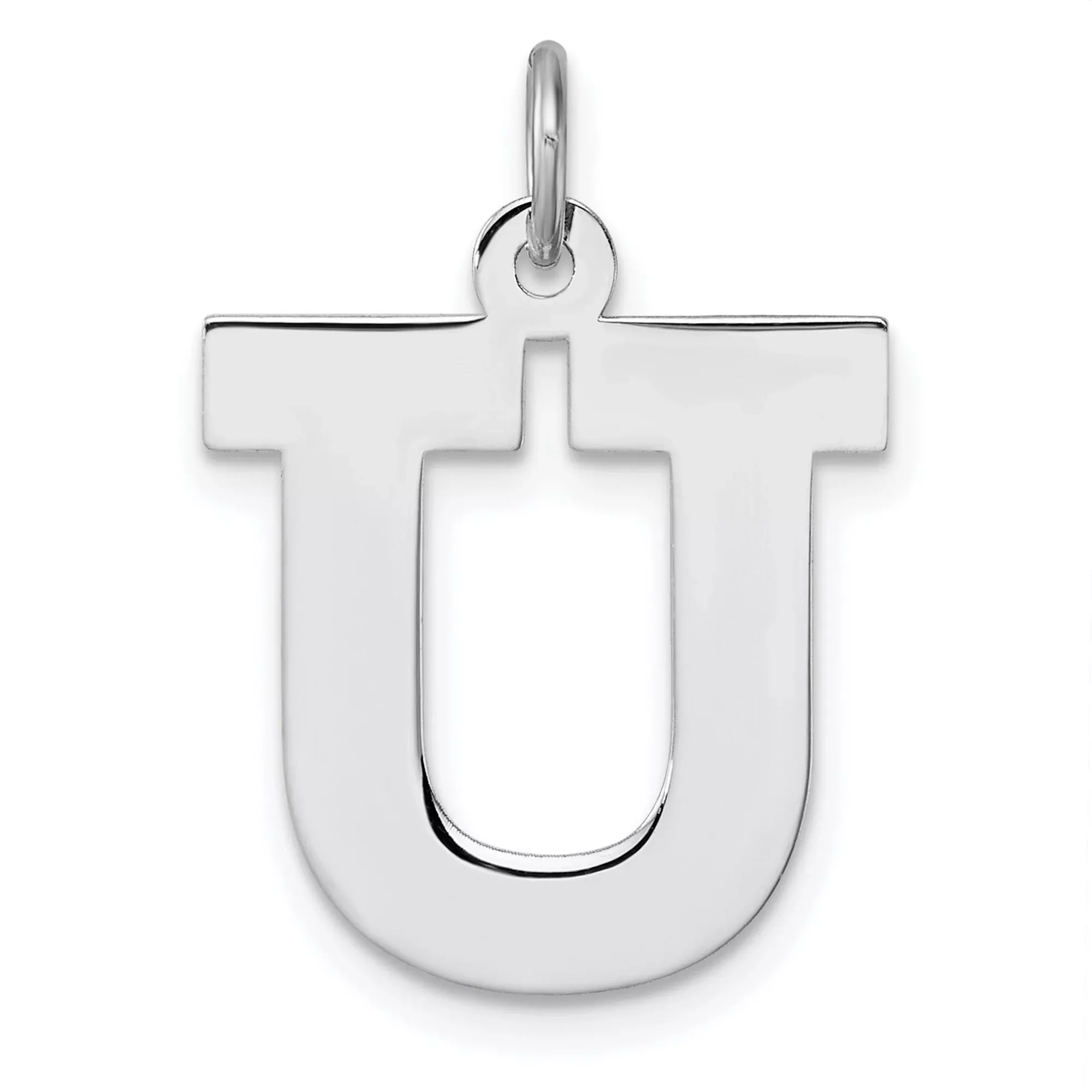 Sterling Silver Initial U Pendant, Polished Block Letter Charm Jewelry for Women or Unisex Wear