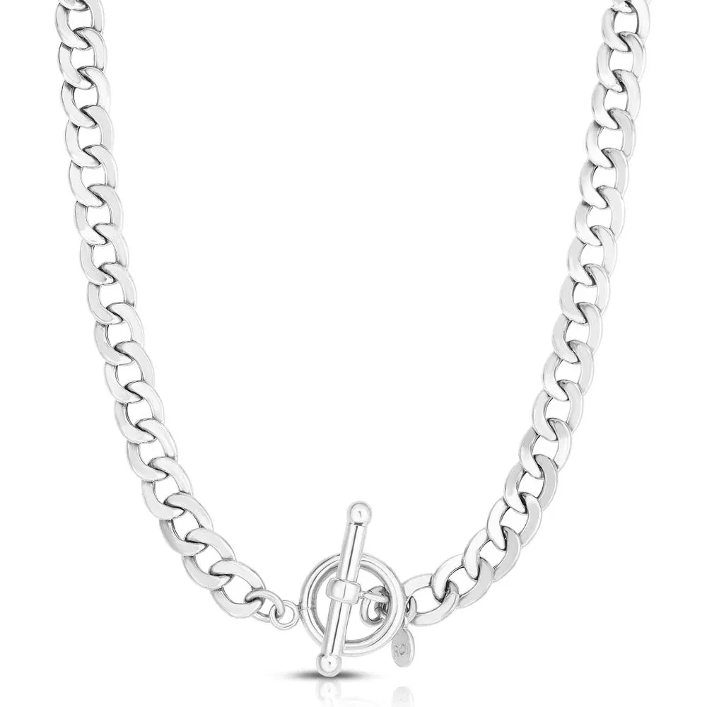 Sterling Silver La Gourmette Curb Chain Necklace with Toggle Closure - 18" by Orozza Fine Jewelry