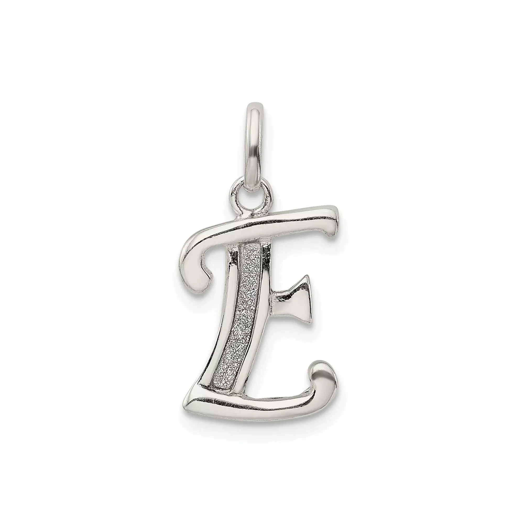 Sterling Silver Letter E Pendant with Textured Center and Polished Finish