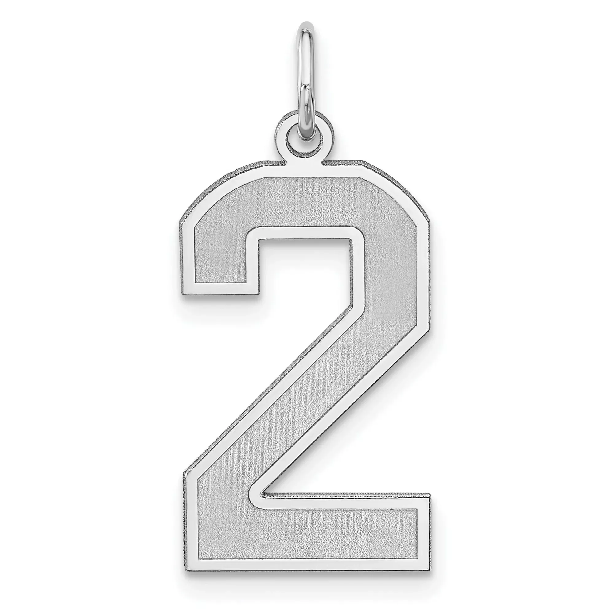 Sterling Silver Number 2 Pendant Charm with Bold Outline and Matte Interior Detail