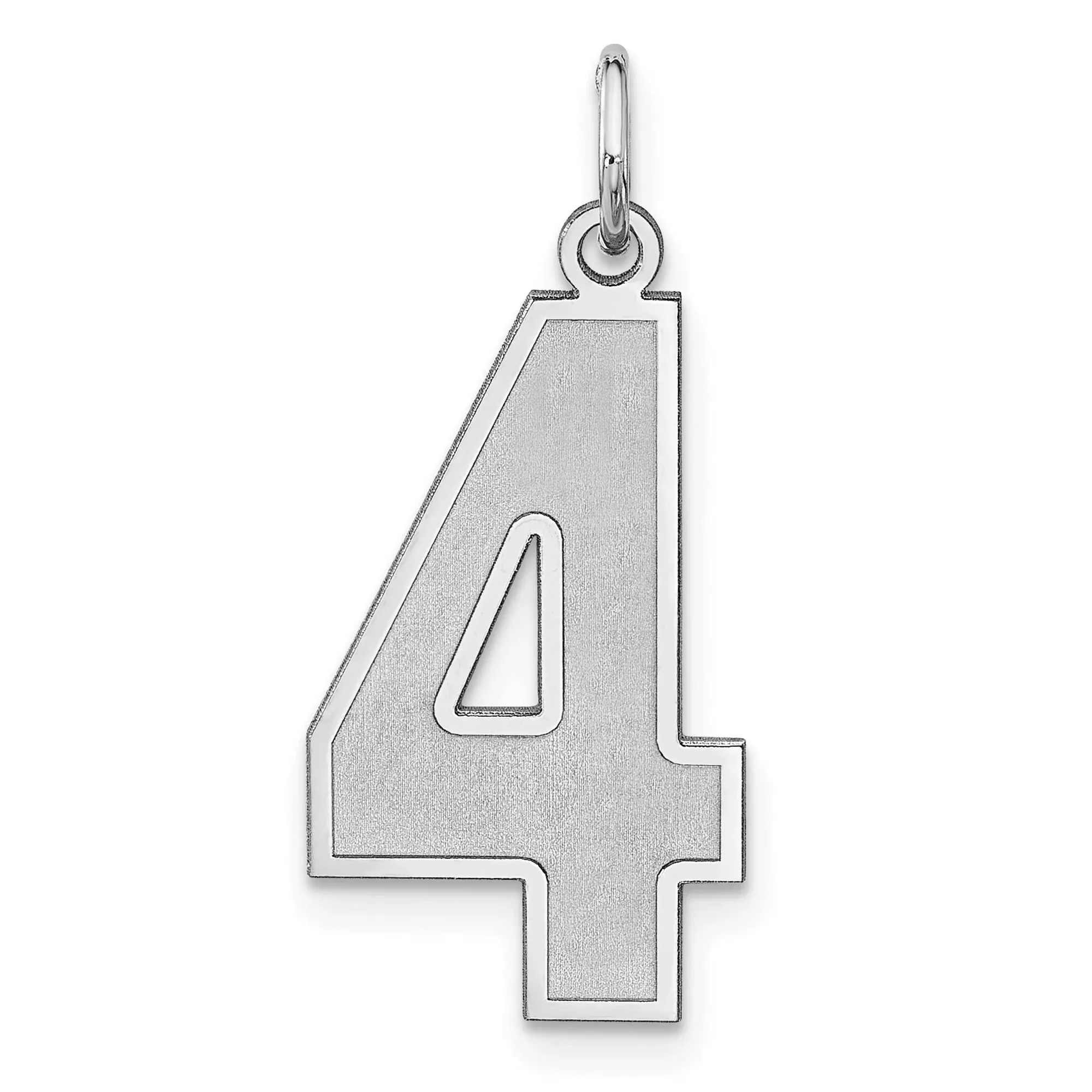 Sterling Silver Number 4 Pendant, Bold Block Style Numeral Charm for Men and Women