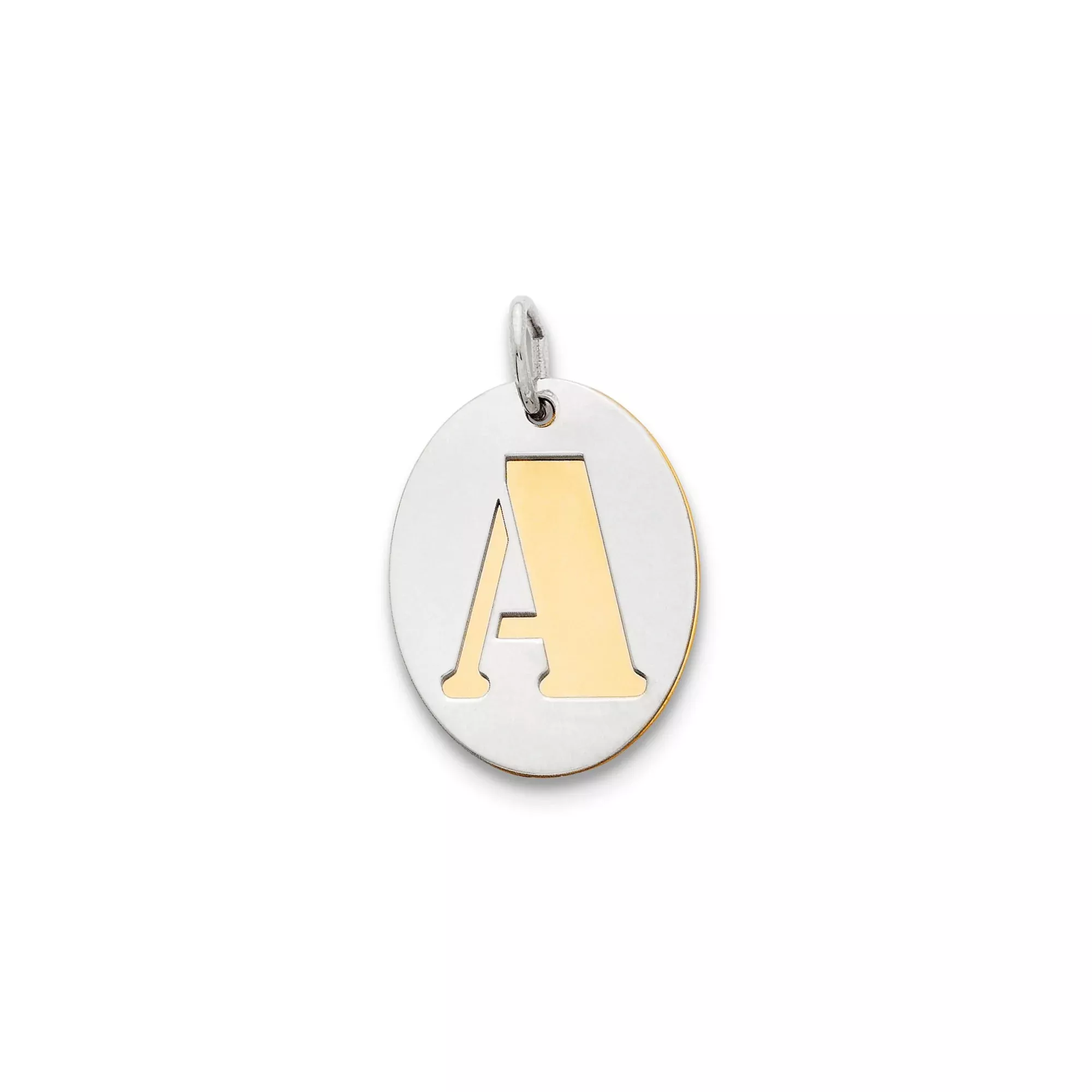 Sterling Silver Oval Pendant with Cut-Out Letter A, Lightweight Initial Charm