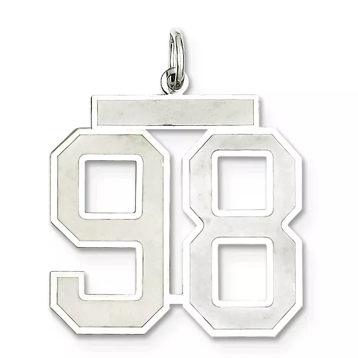 Sterling Silver Rhodium-plated Large Satin Number 98 Charm