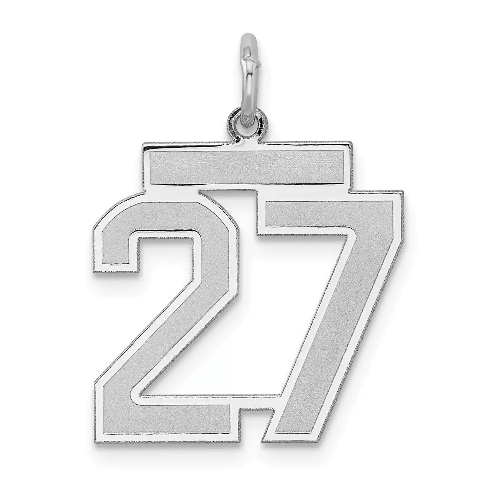 Sterling Silver Rhodium-plated Medium Satin Number 27 Charm