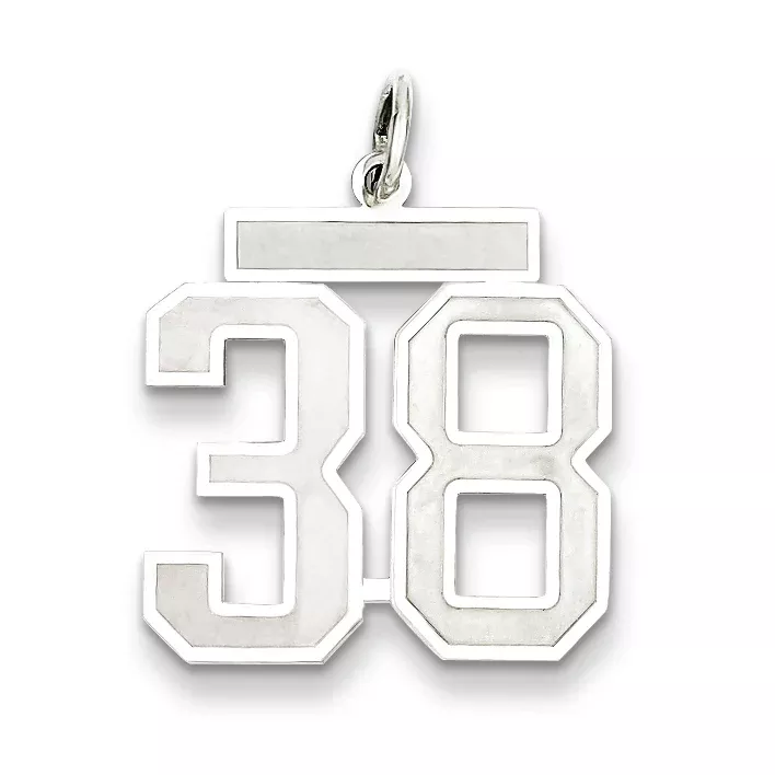 Sterling Silver Rhodium-plated Medium Satin Number 38 Charm