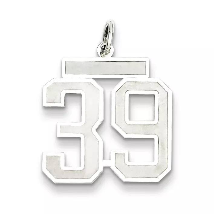 Sterling Silver Rhodium-plated Medium Satin Number 39 Charm