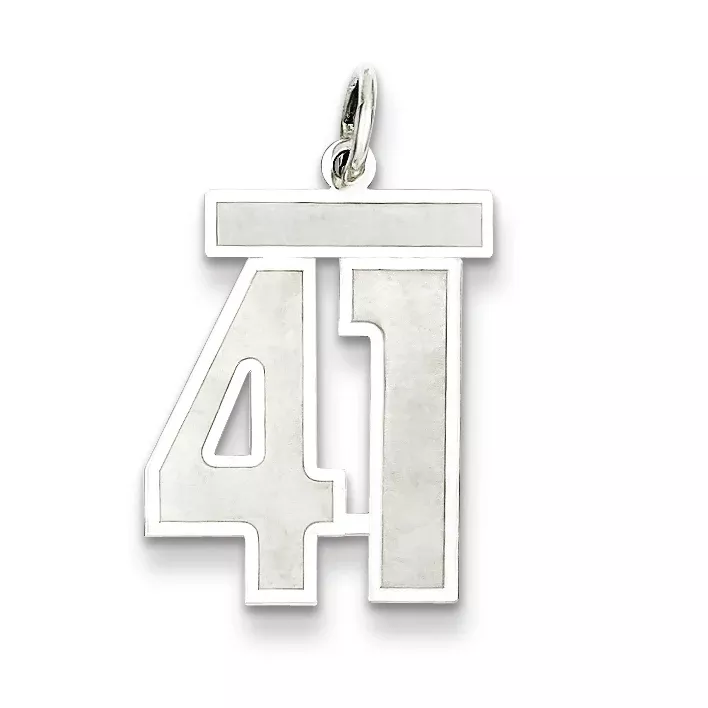 Sterling Silver Rhodium-plated Medium Satin Number 41 Charm