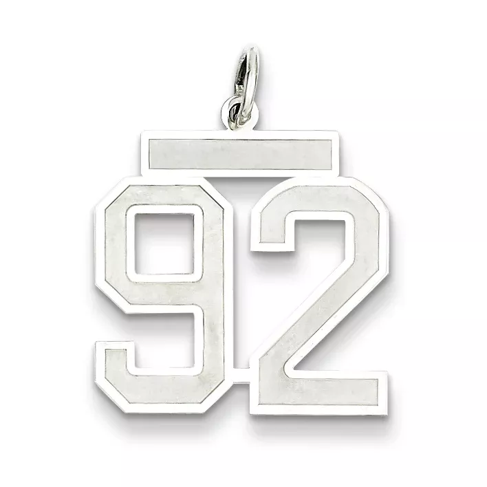 Sterling Silver Rhodium-plated Medium Satin Number 92 Charm