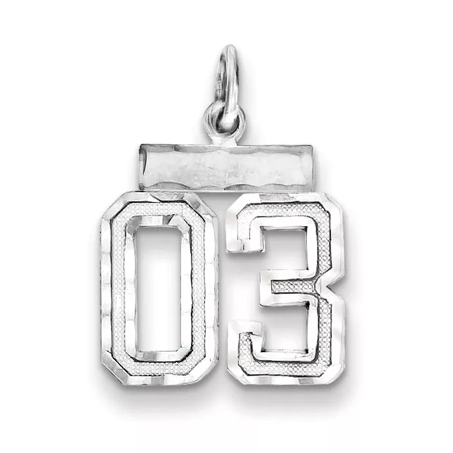 Sterling Silver Rhodium-plated Small Diamond-cut #03 Charm