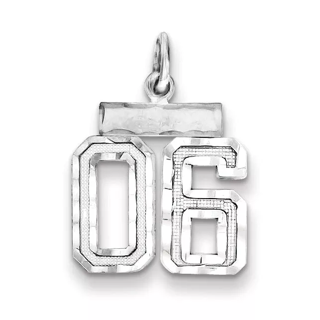 Sterling Silver Rhodium-plated Small Diamond-cut #06 Charm