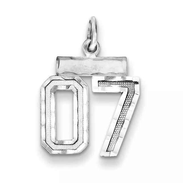 Sterling Silver Rhodium-plated Small Diamond-cut #07 Charm