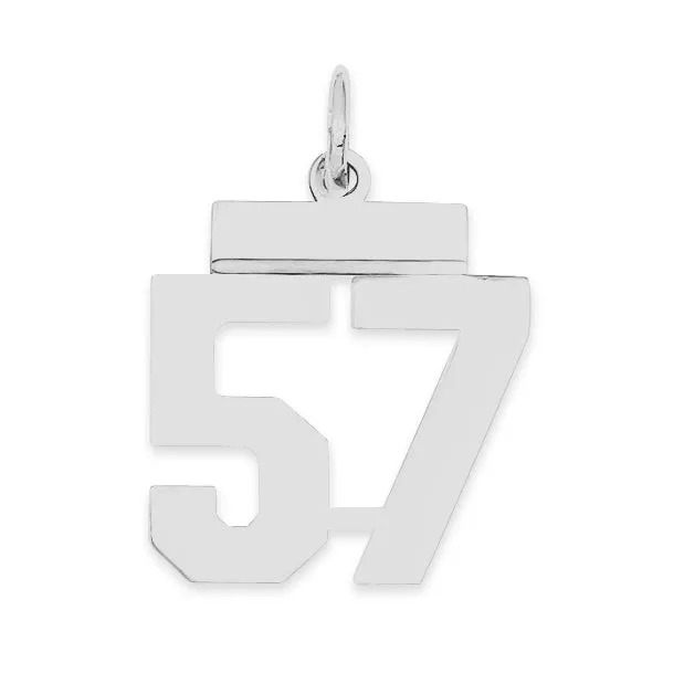 Sterling Silver Rhodium-plated Small Polished Number 57 Charm