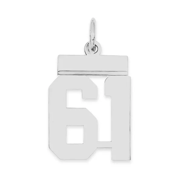 Sterling Silver Rhodium-plated Small Polished Number 61 Charm