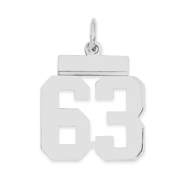 Sterling Silver Rhodium-plated Small Polished Number 63 Charm