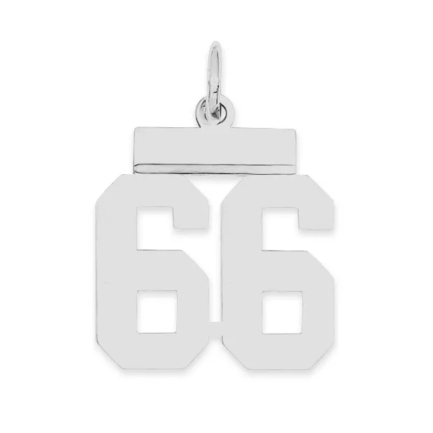 Sterling Silver Rhodium-plated Small Polished Number 66 Charm