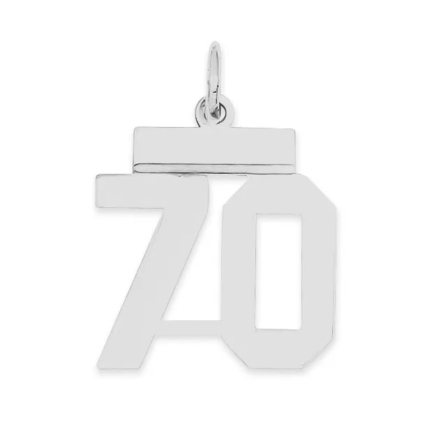 Sterling Silver Rhodium-plated Small Polished Number 70 Charm