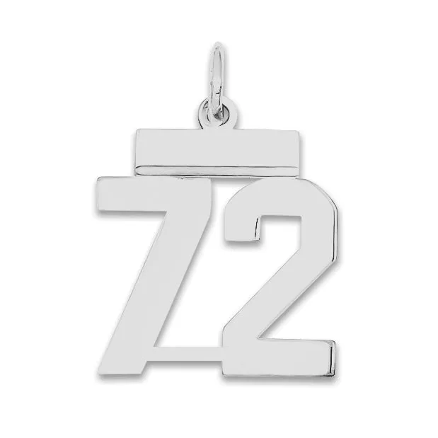 Sterling Silver Rhodium-plated Small Polished Number 72 Charm