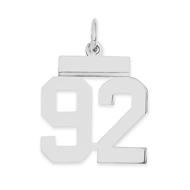 Sterling Silver Rhodium-plated Small Polished Number 92 Charm