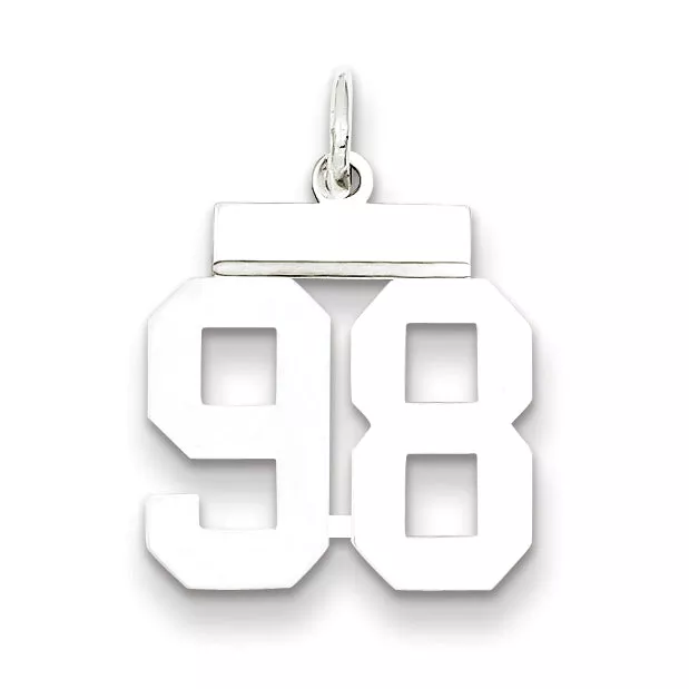 Sterling Silver Rhodium-plated Small Polished Number 98 Charm