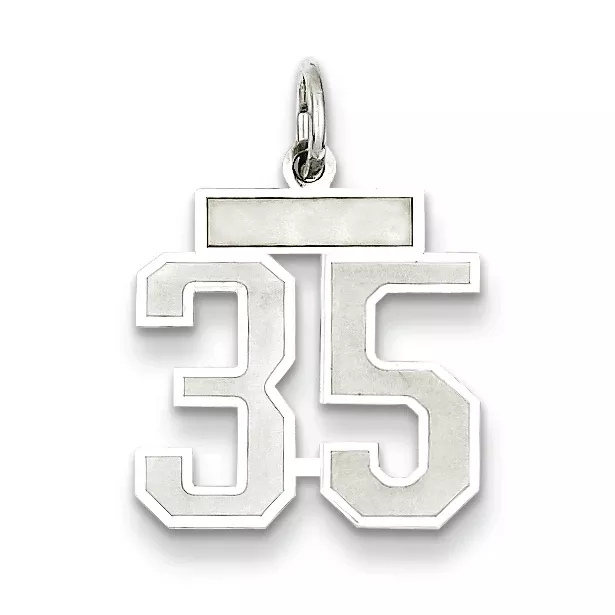 Sterling Silver Rhodium-plated Small Satin Number 35 Charm
