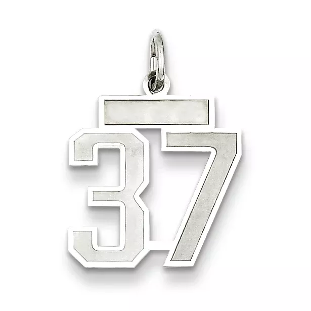 Sterling Silver Rhodium-plated Small Satin Number 37 Charm
