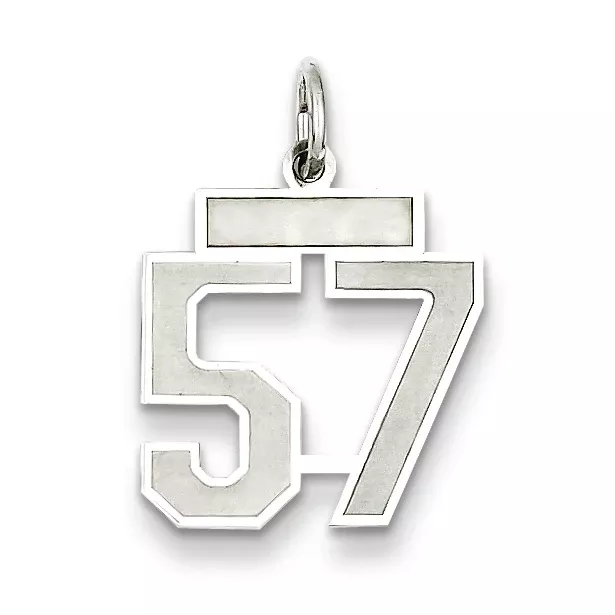Sterling Silver Rhodium-plated Small Satin Number 57 Charm