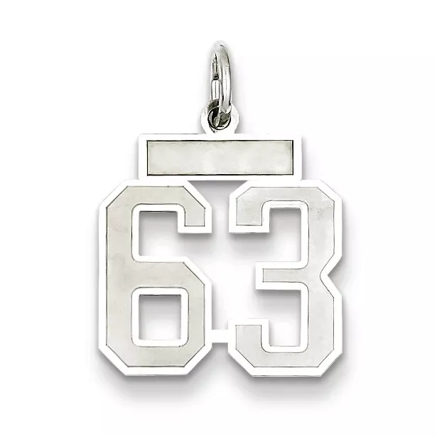 Sterling Silver Rhodium-plated Small Satin Number 63 Charm