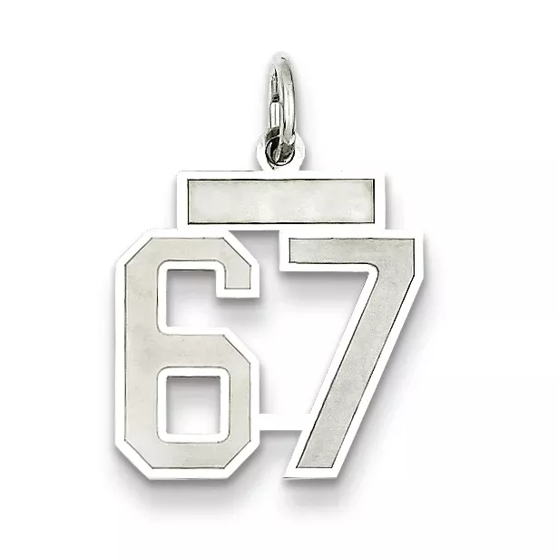 Sterling Silver Rhodium-plated Small Satin Number 67 Charm