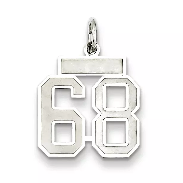 Sterling Silver Rhodium-plated Small Satin Number 68 Charm
