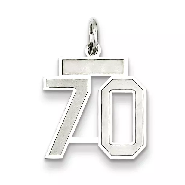 Sterling Silver Rhodium-plated Small Satin Number 70 Charm