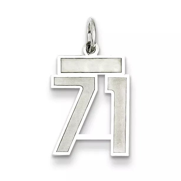 Sterling Silver Rhodium-plated Small Satin Number 71 Charm