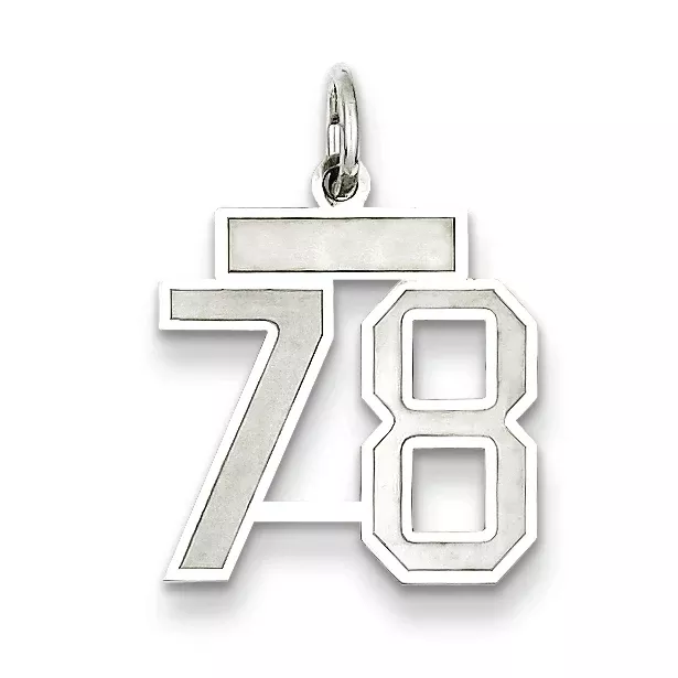 Sterling Silver Rhodium-plated Small Satin Number 78 Charm