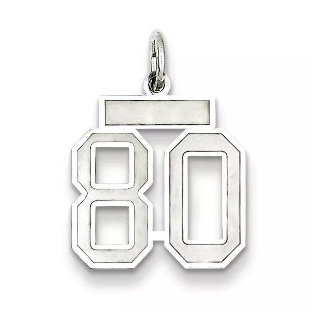 Sterling Silver Rhodium-plated Small Satin Number 80 Charm