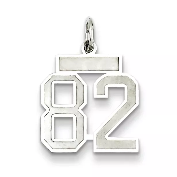 Sterling Silver Rhodium-plated Small Satin Number 82 Charm